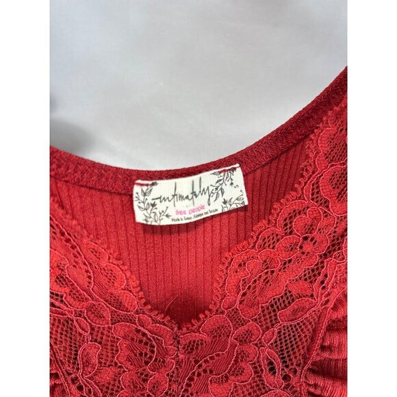 Free People Women's Red One-Piece Bodysuit Lace Ruffle Wide Strap Size S (G-3) - Picture 6 of 8